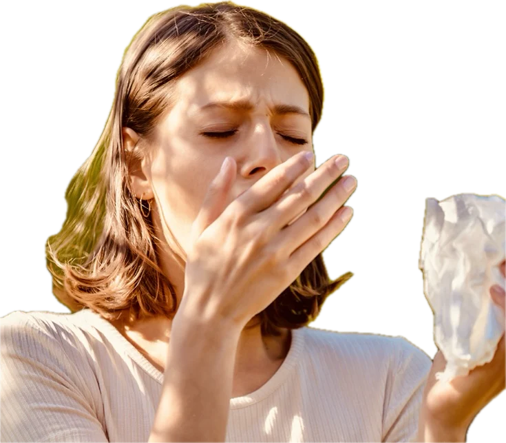 woman sneezing tissue