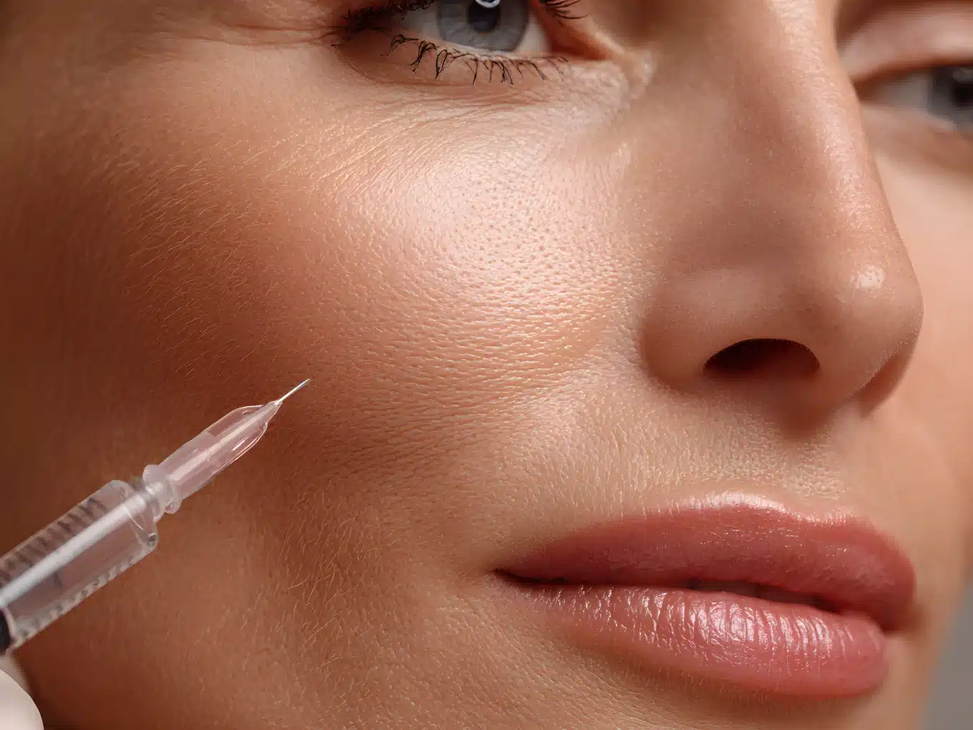 A high-detail close-up of a mature womans face focusing on the skin texture around the cheek and mouth